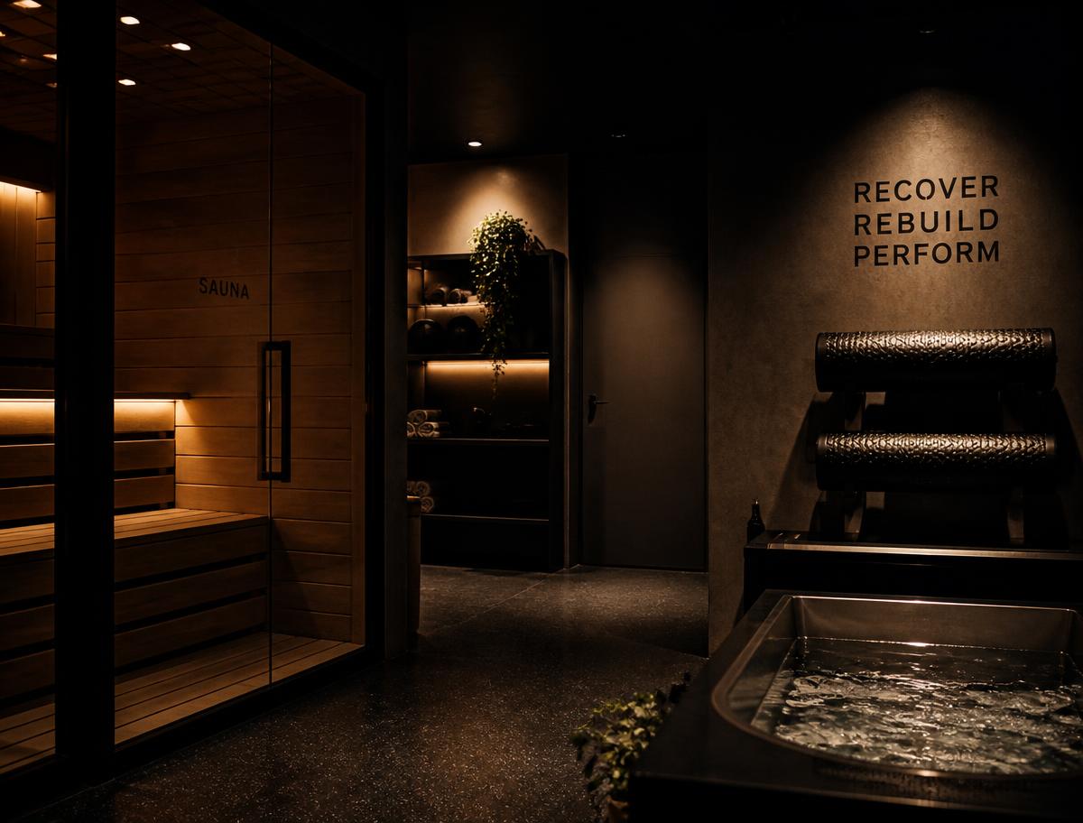 Recovery area with sauna and cold plunge