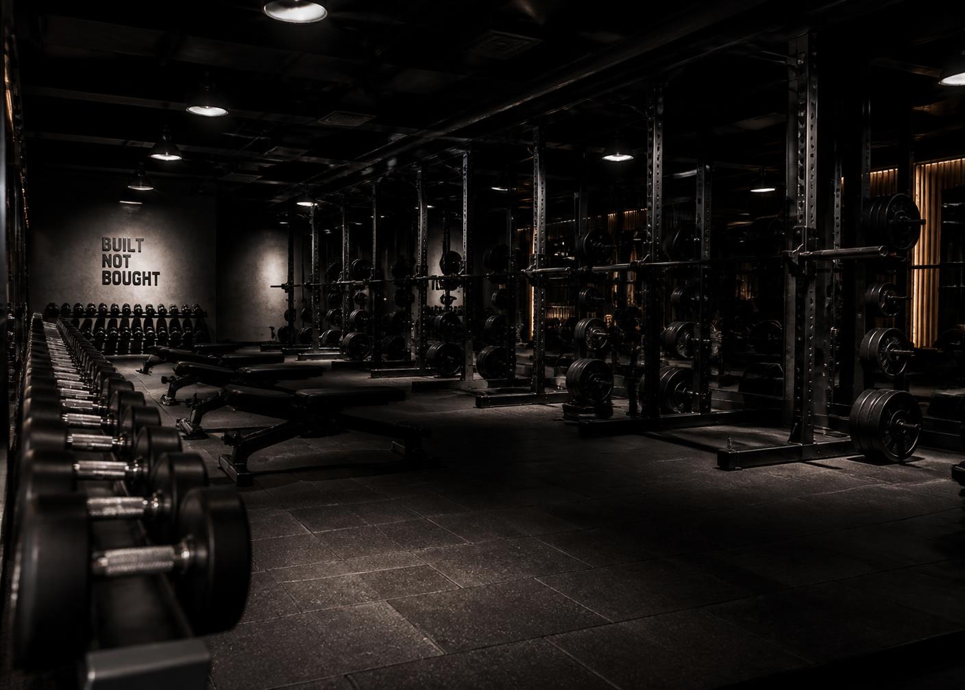 Free weight and rack zone on the Forge Athletic training floor
